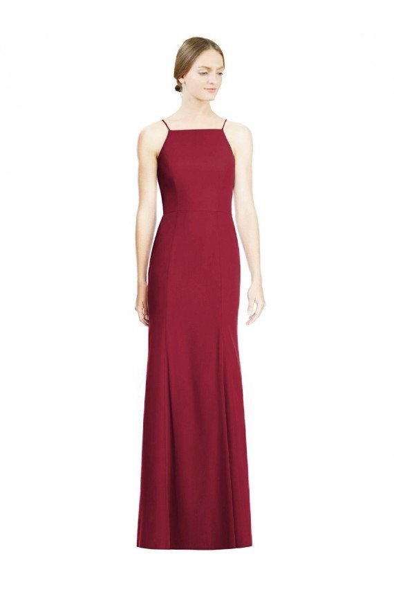 Affordable High Square Trumpet Chiffon Bridesmaid Dress with Lace-Up Open Back