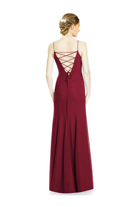 Affordable High Square Trumpet Chiffon Bridesmaid Dress with Lace-Up Open Back