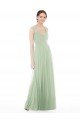 Affordable Sheer Back Cap Sleeves Long Chiffon Bridesmaid Dress 