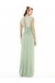 Affordable Sheer Back Cap Sleeves Long Chiffon Bridesmaid Dress 