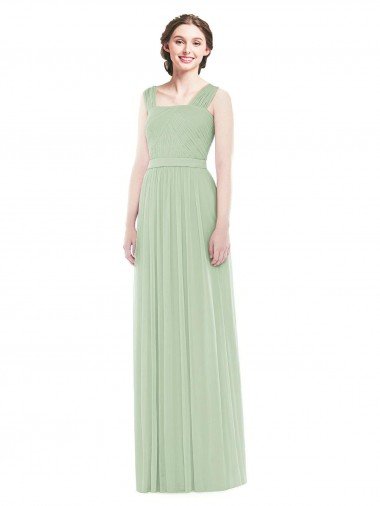 Affordable Sleeveless Chiffon Long Bridesmaid Dress with Shoulder Straps