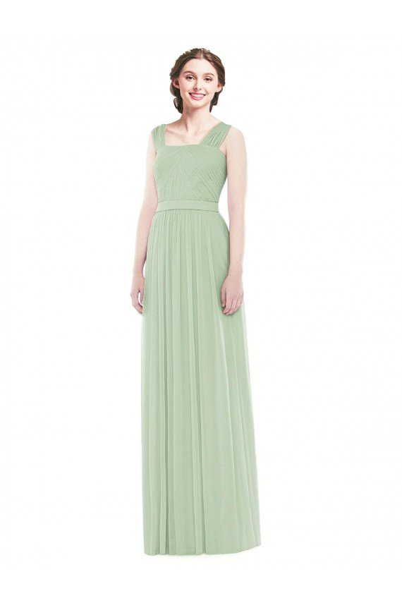 Affordable Sleeveless Chiffon Long Bridesmaid Dress with Shoulder Straps
