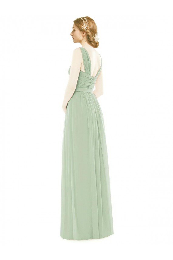 Affordable Sleeveless Chiffon Long Bridesmaid Dress with Shoulder Straps