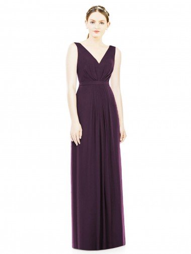 Affordable V-Neckline Sleevelss Full Length Chiffon Bridesmaid Dress