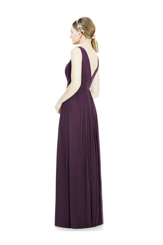 Affordable V-Neckline Sleevelss Full Length Chiffon Bridesmaid Dress