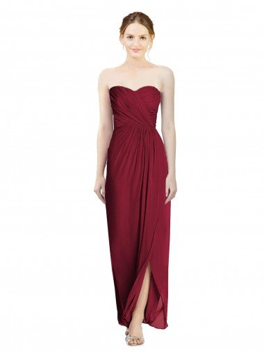 Affordable Strapless Sweetheart Long Chiffon Bridesmaid Dress