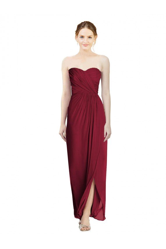 Affordable Strapless Sweetheart Long Chiffon Bridesmaid Dress