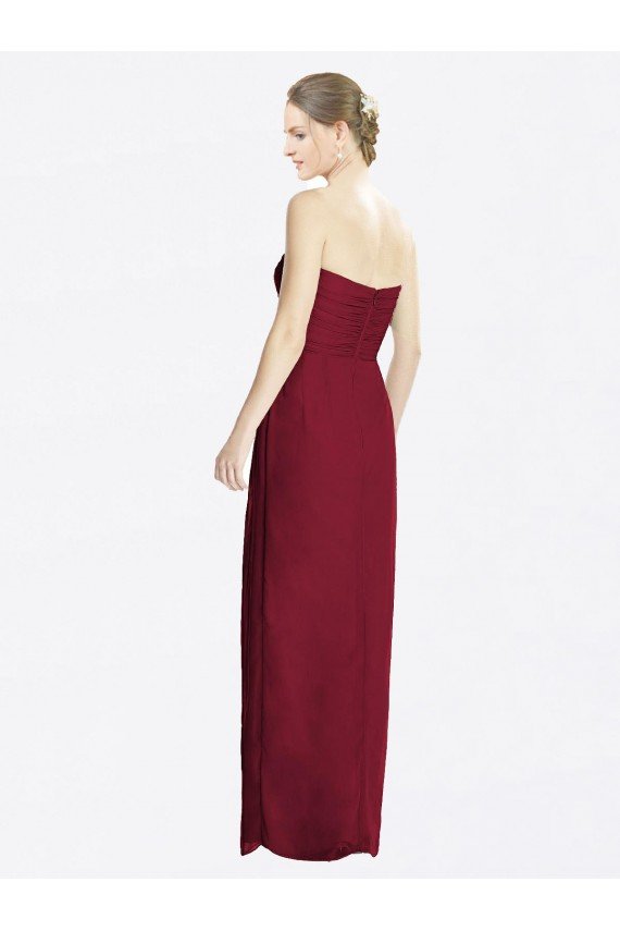 Affordable Strapless Sweetheart Long Chiffon Bridesmaid Dress