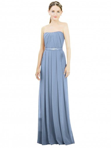 Affordable V-Pleat Chiffon Full-Length Strapless Bridesmaid Dress
