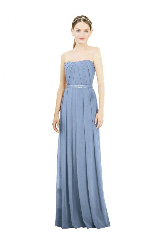 Affordable V-Pleat Chiffon Full-Length Strapless Bridesmaid Dress