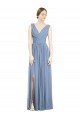 Affordable Sleeveless Draped Chiffon Maxi Bridesmaid Dress with Front Slit