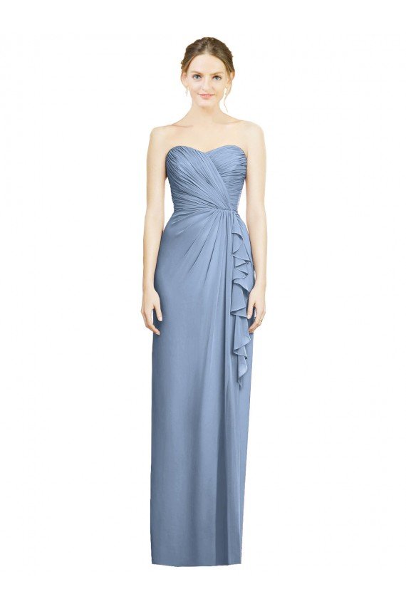 Affordable Strapless Full-Length Chiffon Bridesmaid Dress with Front Slit