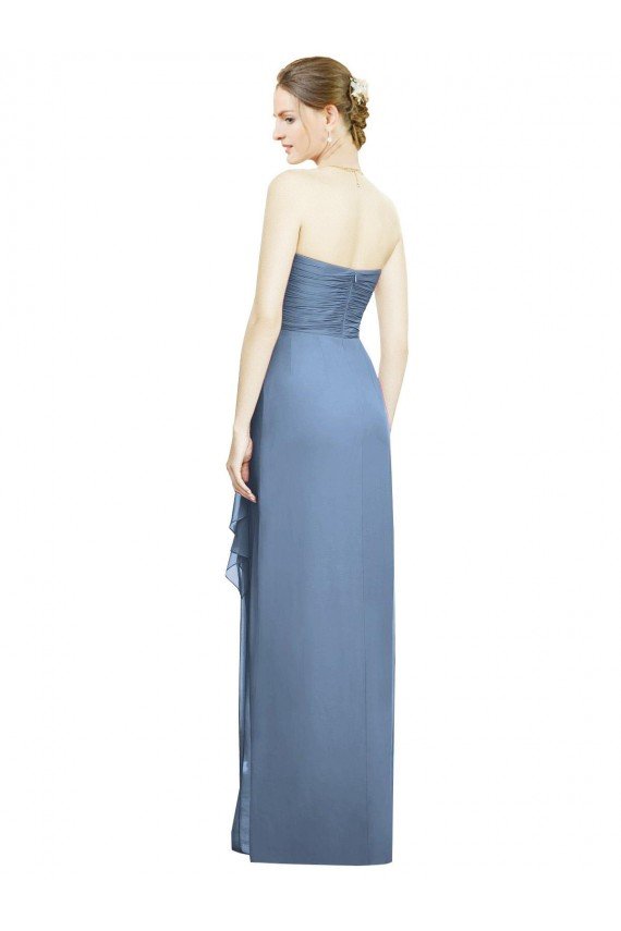Affordable Strapless Full-Length Chiffon Bridesmaid Dress with Front Slit