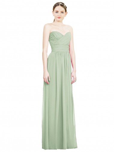 Affordable Crisscross Draped Full Length Strapless Chiffon Bridesmaid Dress
