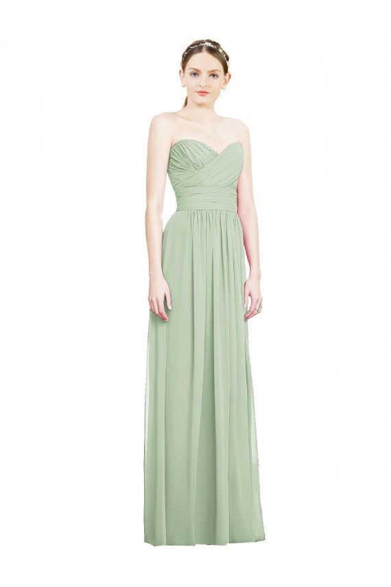 Affordable Crisscross Draped Full Length Strapless Chiffon Bridesmaid Dress