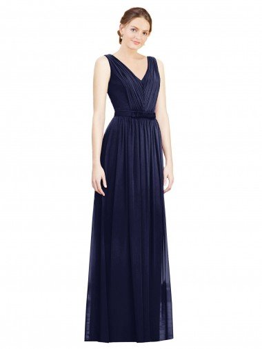 Affordable Full-Length V-Neck Lux Chiffon Bridesmaid Dress with V-Back