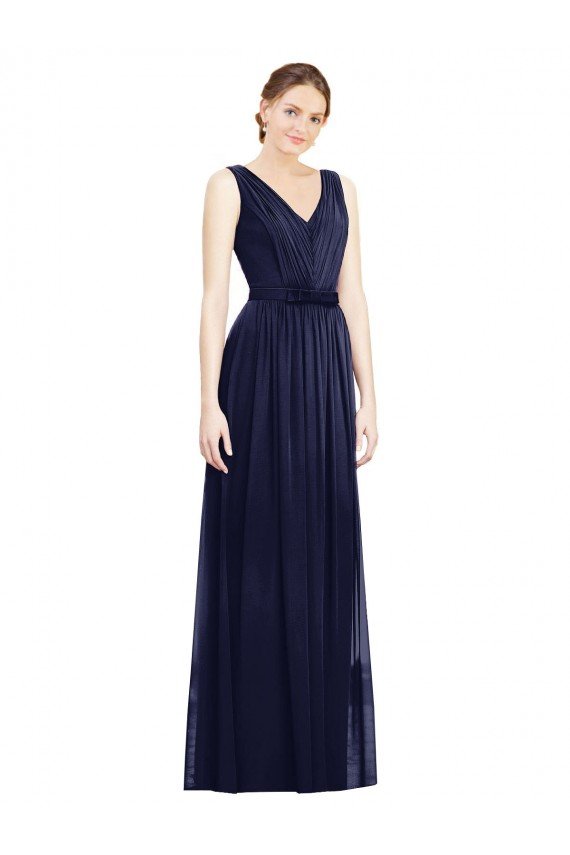 Affordable Full-Length V-Neck Lux Chiffon Bridesmaid Dress with V-Back