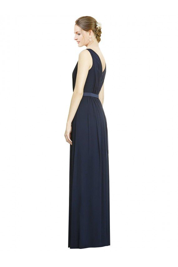 Affordable Full-Length V-Neck Lux Chiffon Bridesmaid Dress with V-Back