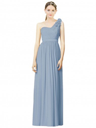 Affordable Flower Shoulder Draped One Shoulder Chiffon Bridesmaid Dress