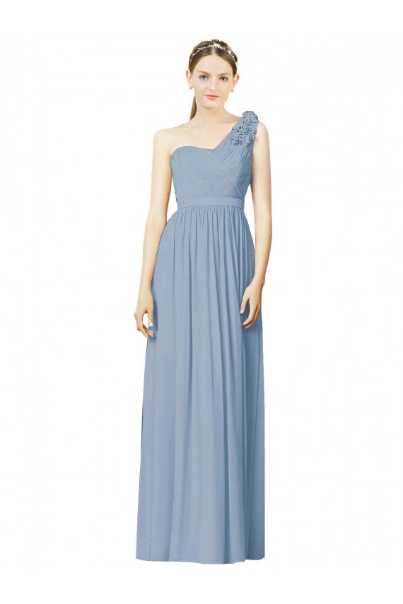 Affordable Flower Shoulder Draped One Shoulder Chiffon Bridesmaid Dress
