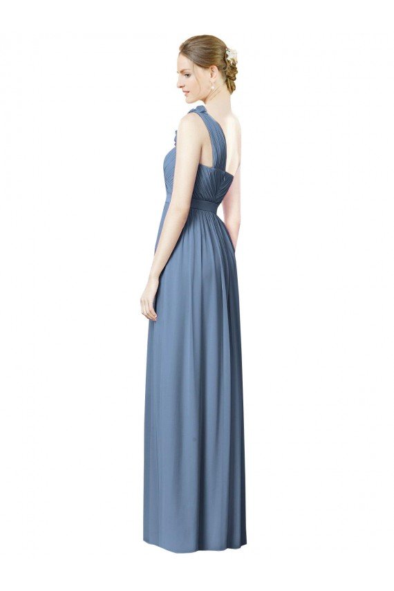 Affordable Flower Shoulder Draped One Shoulder Chiffon Bridesmaid Dress