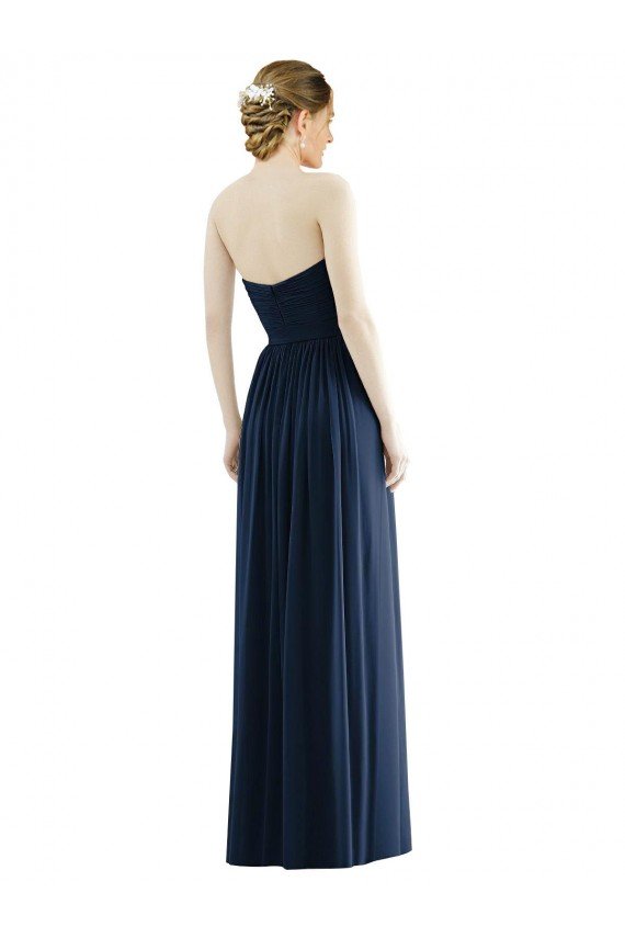 Affordable Low Back Draped Strapless Chiffon Formal Bridesmaid Dress 