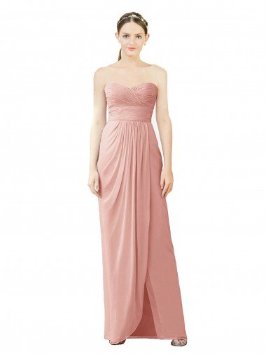 Affordable Strapless Sweetheart Long Chiffon Wrap Bridesmaid Dress