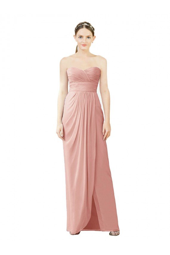 Affordable Strapless Sweetheart Long Chiffon Wrap Bridesmaid Dress