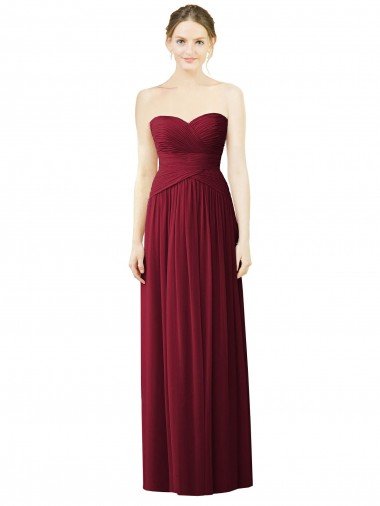 Affordable Draped Full Length Strapless Chiffon Bridesmaid Dress