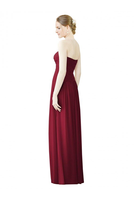 Affordable Draped Full Length Strapless Chiffon Bridesmaid Dress