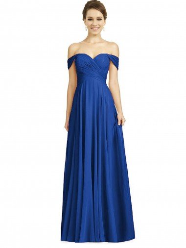 Affordable Off the Shoulder Draped Chiffon Maxi Bridesmaid Dress