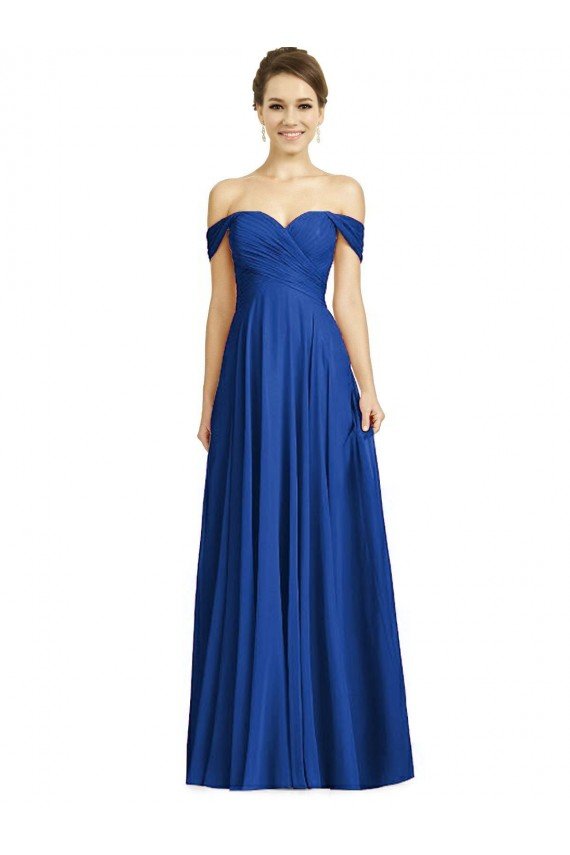 Affordable Off the Shoulder Draped Chiffon Maxi Bridesmaid Dress