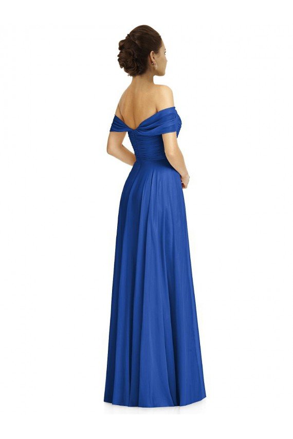 Affordable Off the Shoulder Draped Chiffon Maxi Bridesmaid Dress