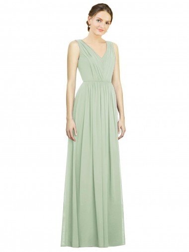 Affordable Natural Waist V-Neck Draped Chiffon Bridesmaid Dress