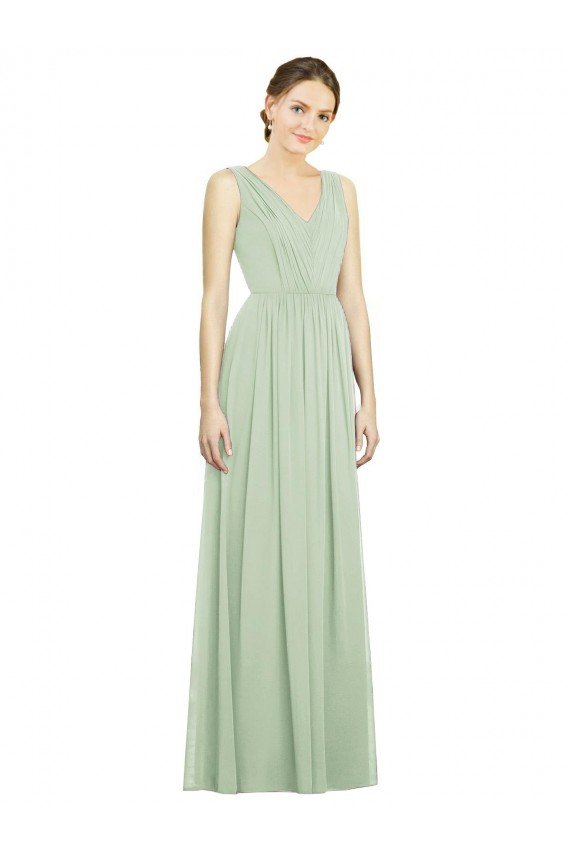 Affordable Natural Waist V-Neck Draped Chiffon Bridesmaid Dress