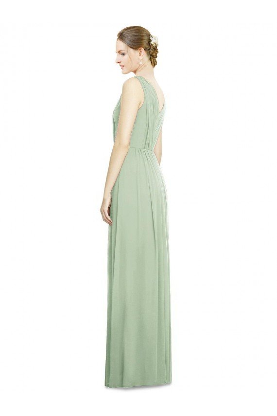 Affordable Natural Waist V-Neck Draped Chiffon Bridesmaid Dress