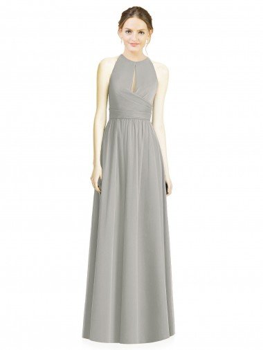 Affordable Draped Keyhole Long Chiffon Bridesmaid Dress