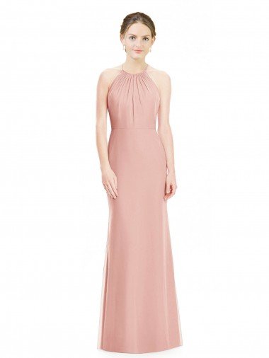 Affordable Halter Neck Trumpet Chiffon Bridesmaid Dress
