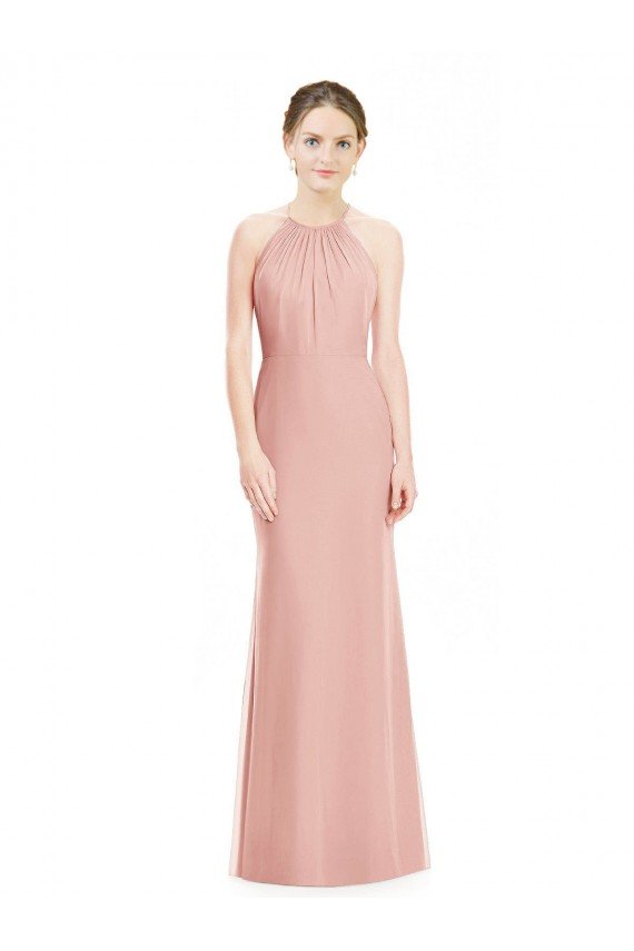 Affordable Halter Neck Trumpet Chiffon Bridesmaid Dress