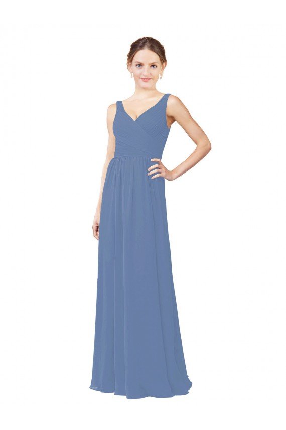 Affordable Draped V-Neck Luxe Chiffon Bridesmaid Dress