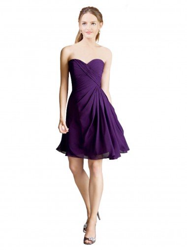 Affordable Draped Chiffon Long Sweetheart Cocktail Bridesmaid Dress