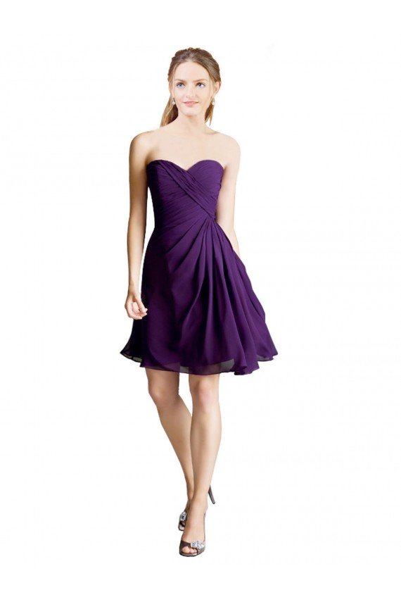 Affordable Draped Chiffon Long Sweetheart Cocktail Bridesmaid Dress