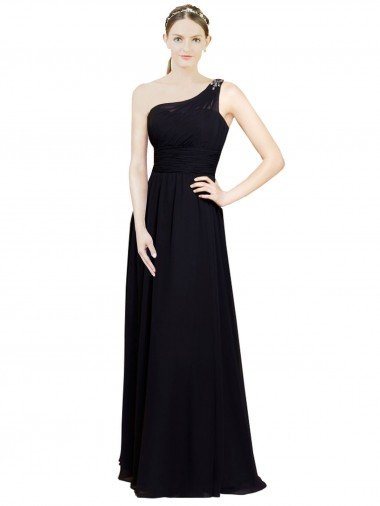 Affordable Sweetheart Chiffon Bridesmaid Dress with Beaded One Shoulder Strap