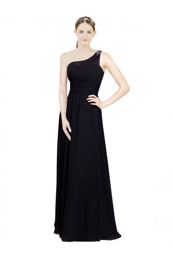 Affordable Sweetheart Chiffon Bridesmaid Dress with Beaded One Shoulder Strap