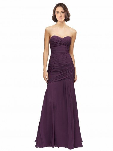 Affordable Full Length Chiffon Bridesmaid Dress with Sweetheart Neckline and Ruffles