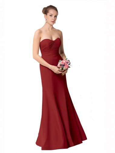 Affordable Full Length Sweetheart Chiffon Bridesmaid Dress with Ruched Bodice
