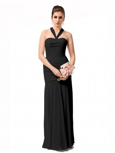 Affordable Long Halter Chiffon Bridesmaid Dress with Dropped Waist