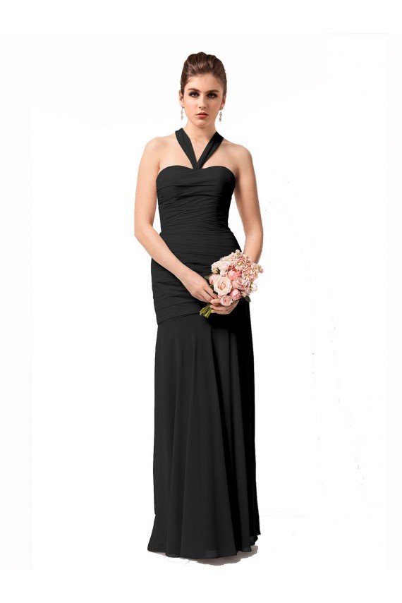 Affordable Long Halter Chiffon Bridesmaid Dress with Dropped Waist