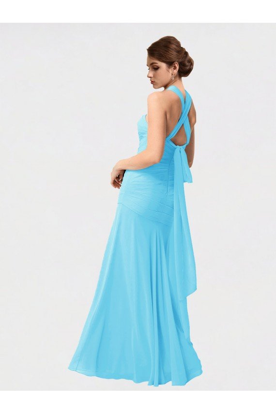 Affordable Long Halter Chiffon Bridesmaid Dress with Dropped Waist