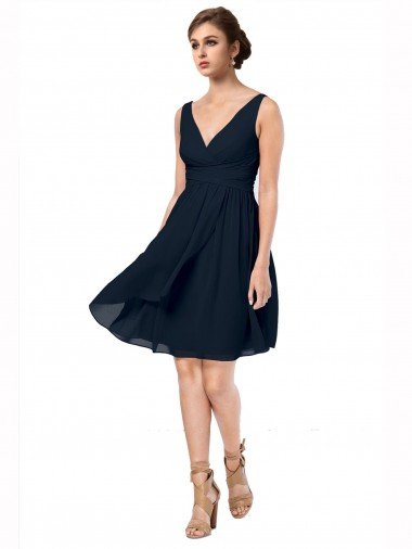 Affordable Short Knee Length Criss Cross Draped Chiffon Cocktail Bridesmaid Dress